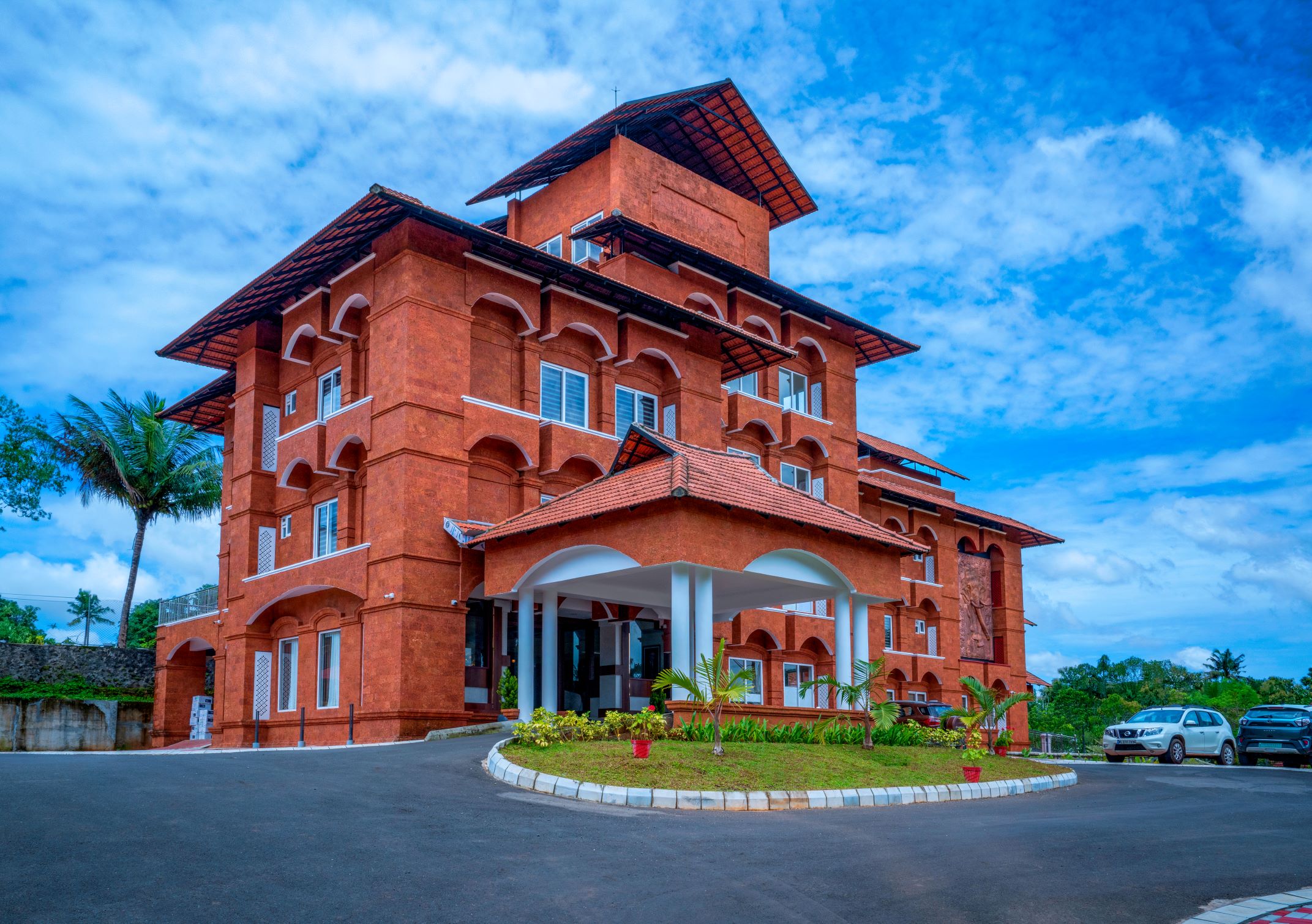 Modern hotel exterior at Kumbanad Heritage near Thiruvalla, Kerala
